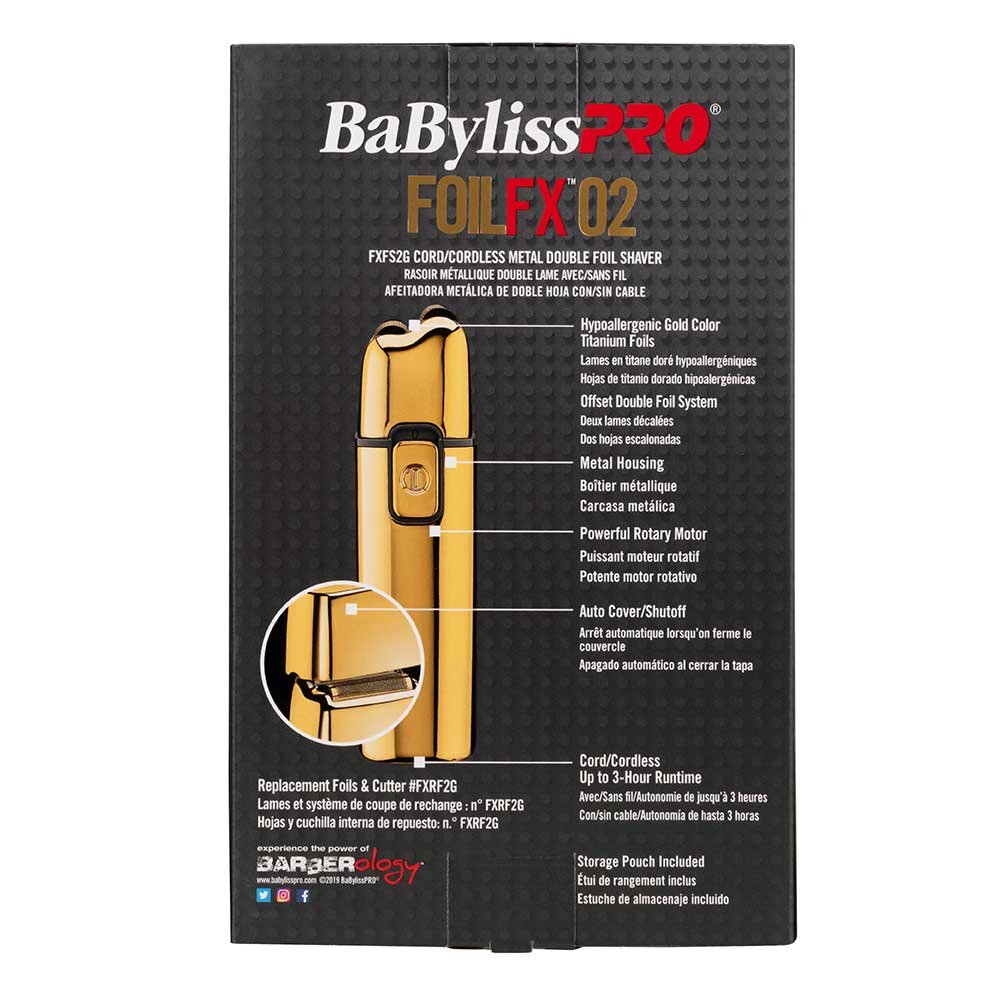 BaByliss PRO FoilFX02 Cordless Gold Double Foil Shaver Package back