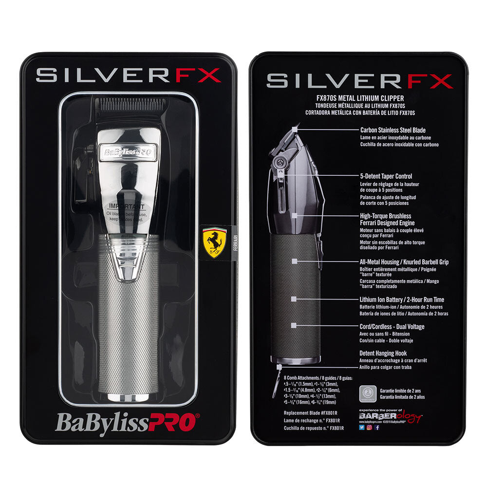 BaByliss PRO Silver FX Lithium Hair Clipper - B870SA Package