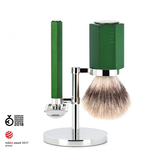 Muhle Hexagon Safety Razor & Synthetic Silvertip Shaving Set Forest