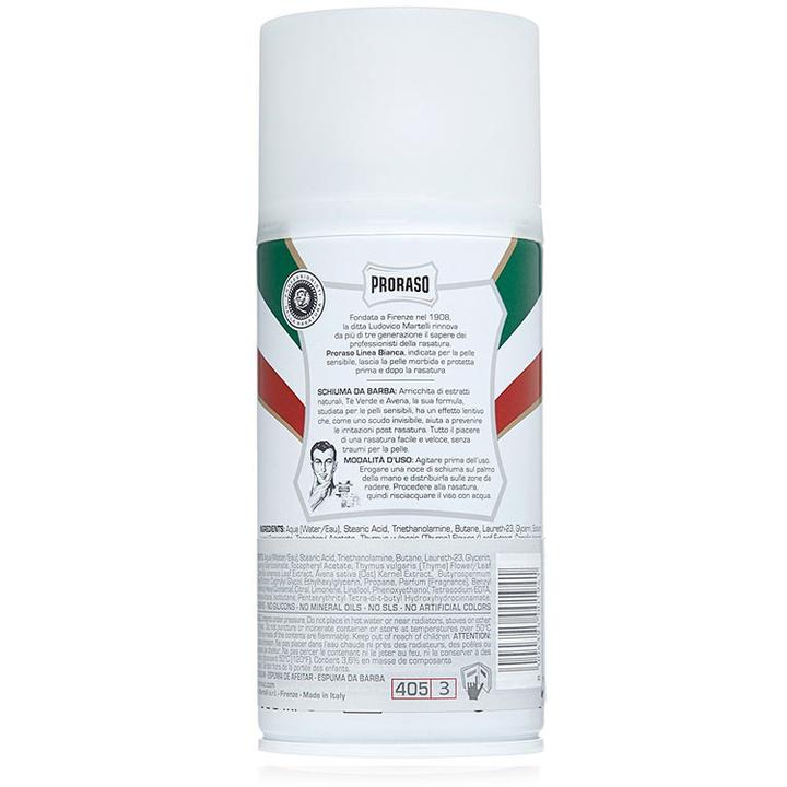 Proraso Shaving Foam Sensitive Green Tea & Oatmeal 300ml - White back